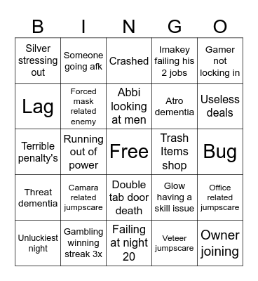 One more night bingo card Bingo Card