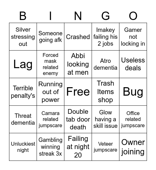 One more night bingo card Bingo Card