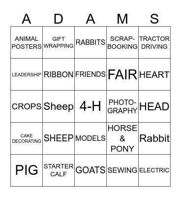 4-H BINGO Card