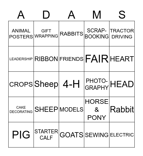 4-H BINGO Card