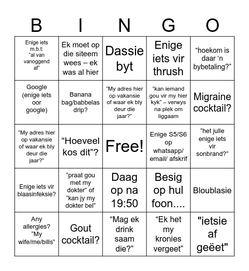 Festive Pharmacy Bingo Card