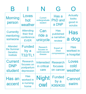 Student/Postdoc Mixer Bingo Card