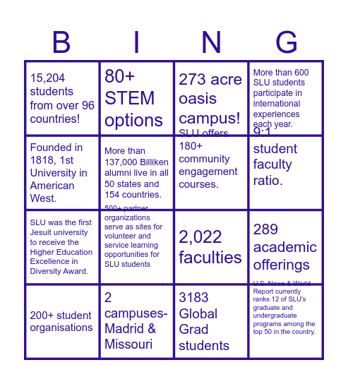 SLU BINGO Card