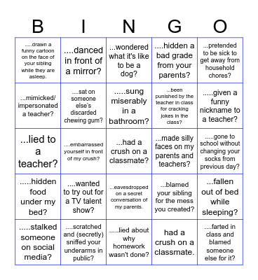 Have you ever..... Bingo Card