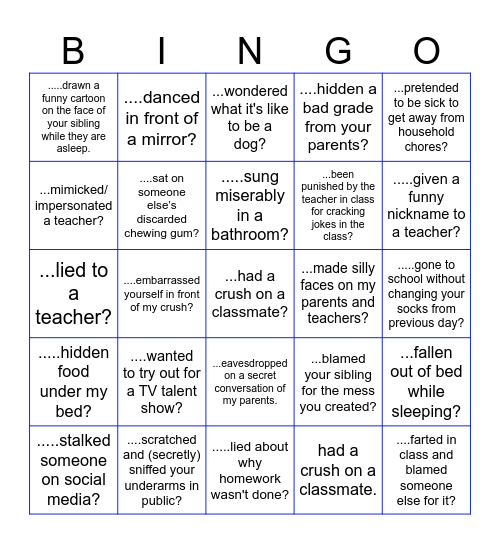 Have you ever..... Bingo Card