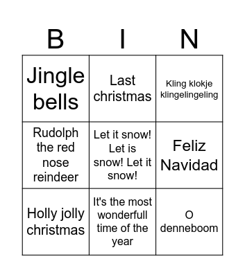 Kerst Bingo Card