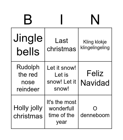 Kerst Bingo Card