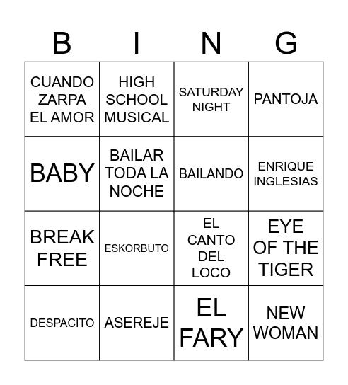 BINGO MUSIKALA! Bingo Card
