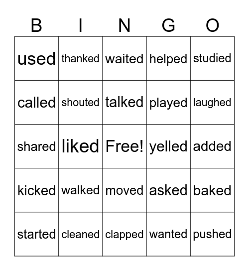 Regular past tense verbs Bingo Card