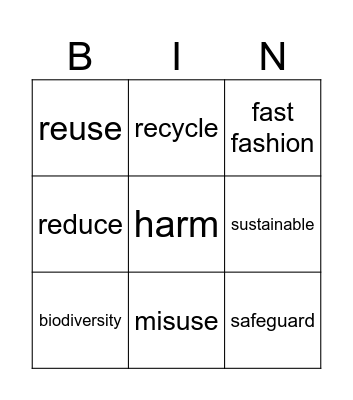 Unit Vocabulary Bingo Card