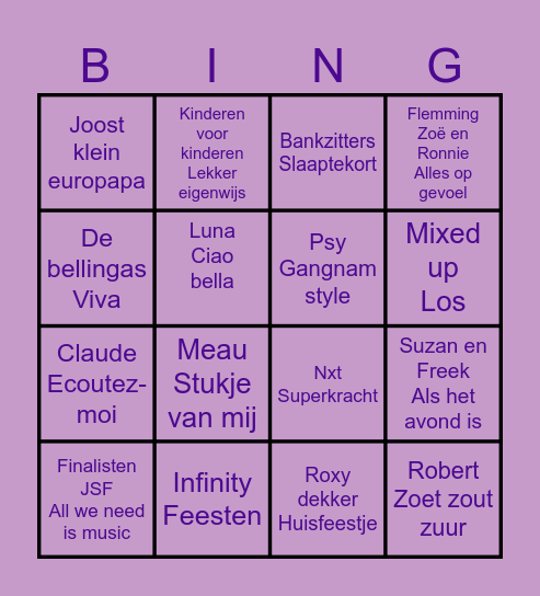 Ellie 8 jaar - Muziekbingo Card