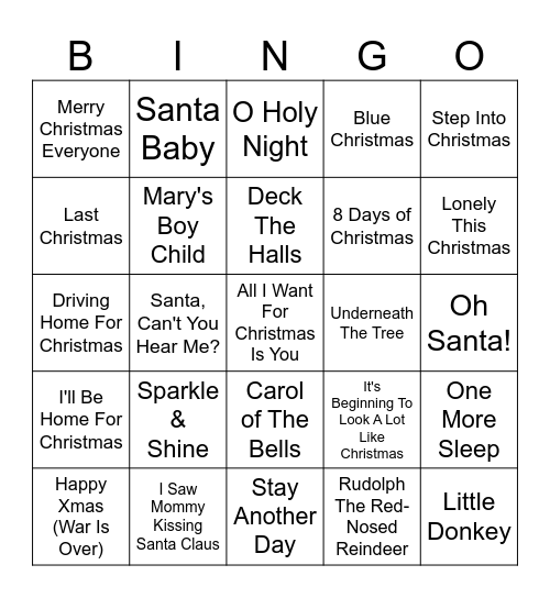 HPF Jingle Bingo Card