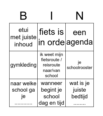 back to school bingo Card