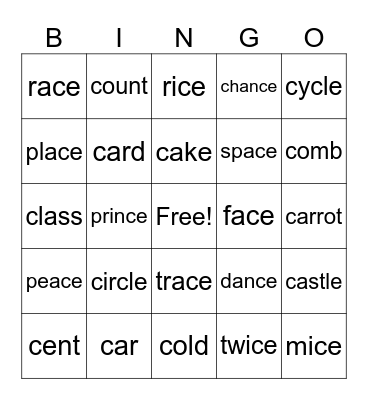 Soft C Hard C Bingo Card