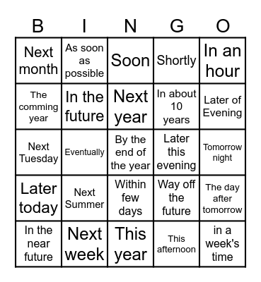 Future Time Expression Bingo Card