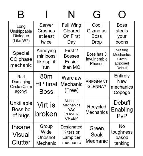 Wing 8 Electric Boogaloo Bingo Card