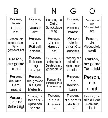 Kennenlernen-Bingo Card