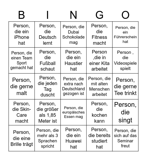 Kennenlernen-Bingo Card