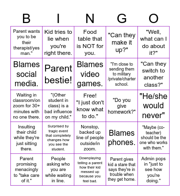 Parent-Teacher Conference Bingo Card