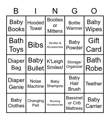 Baby Shower BINGO Card