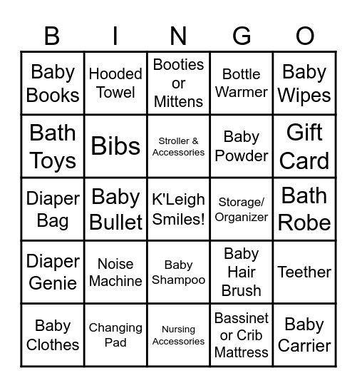 Baby Shower BINGO Card