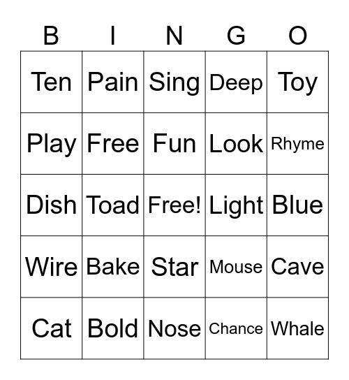 Rhyming Bingo Card