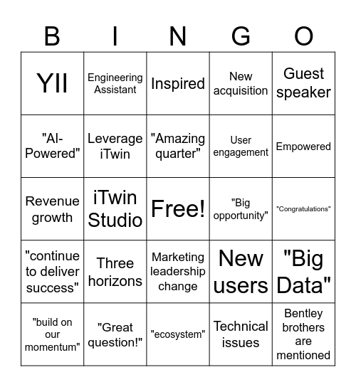 Q4 All Hands Meeting Bingo Card