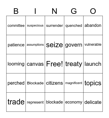 Unit 5 The War of 1812 Bingo Card