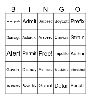 SRP Bingo Card