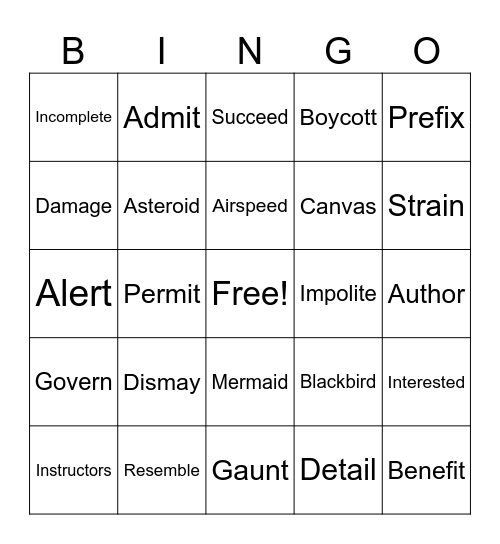 SRP Bingo Card