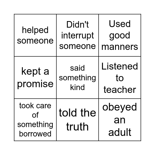 Choose Respect Bingo Card