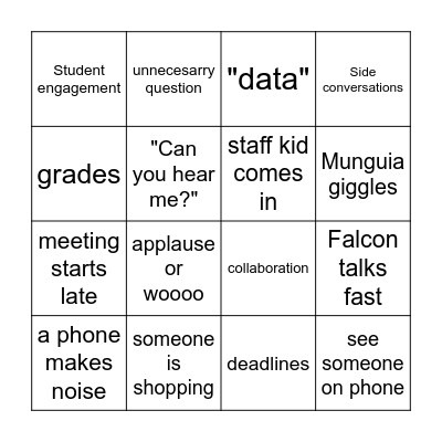 secret staff meeting bingo Card