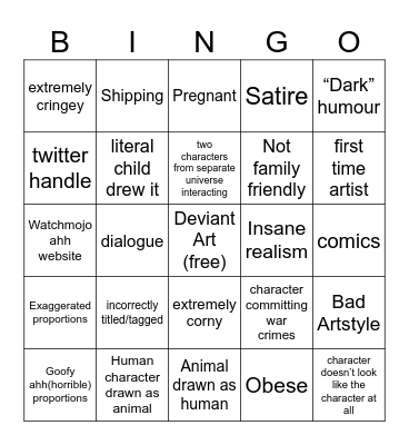 Fan art bingo Card