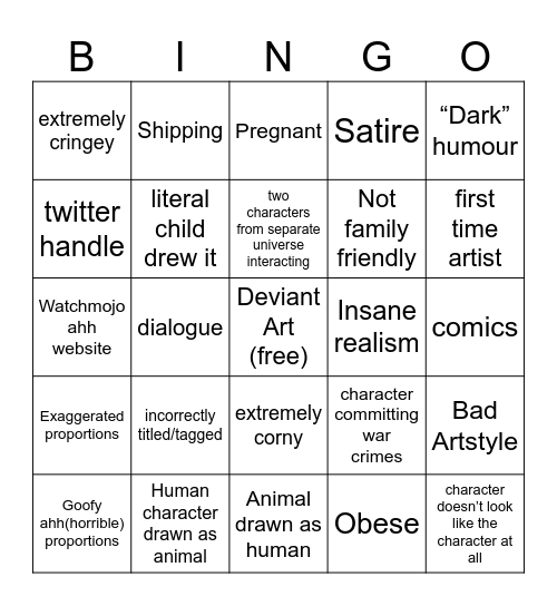 Fan art bingo Card