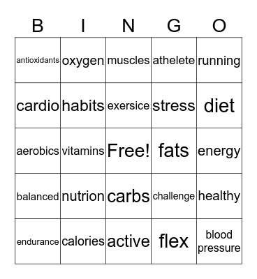 Fitness Bingo Card
