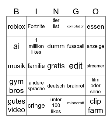 yt shorts Bingo Card