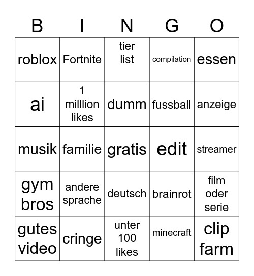 yt shorts Bingo Card