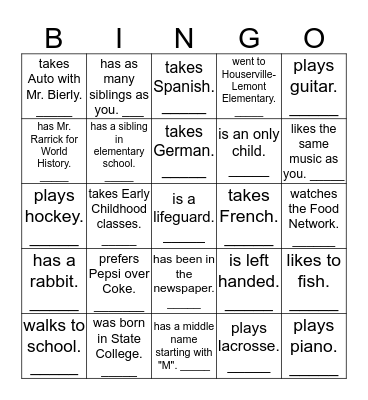 find someone who... Bingo Card