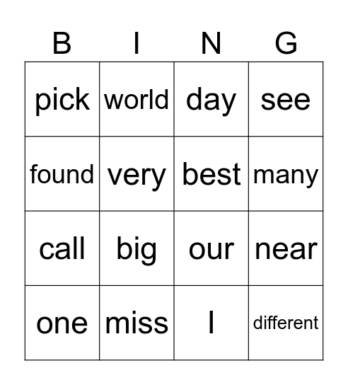 ULS U13 High Frequency Bingo Card