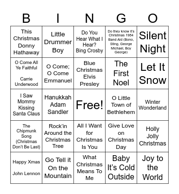 Bird's Holiday Music Bingo Card