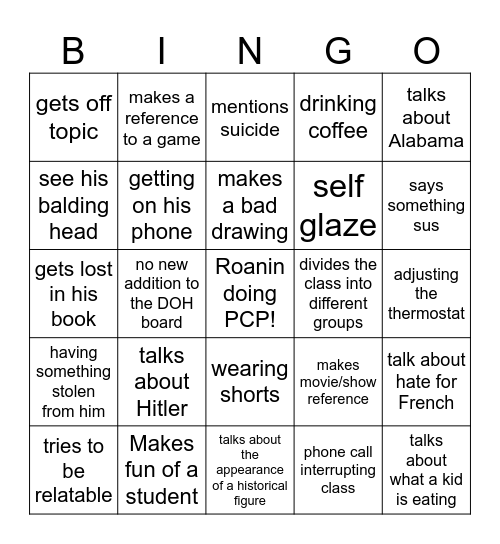 Thompson Bingo Card