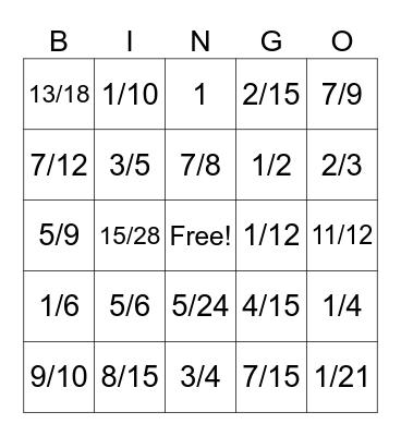 Adding and Subtracting Fractions Bingo Card