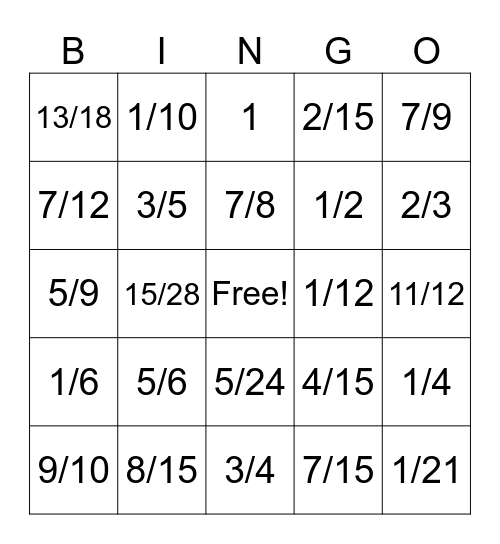 Adding and Subtracting Fractions Bingo Card