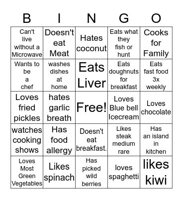 Fun Food Bingo Card