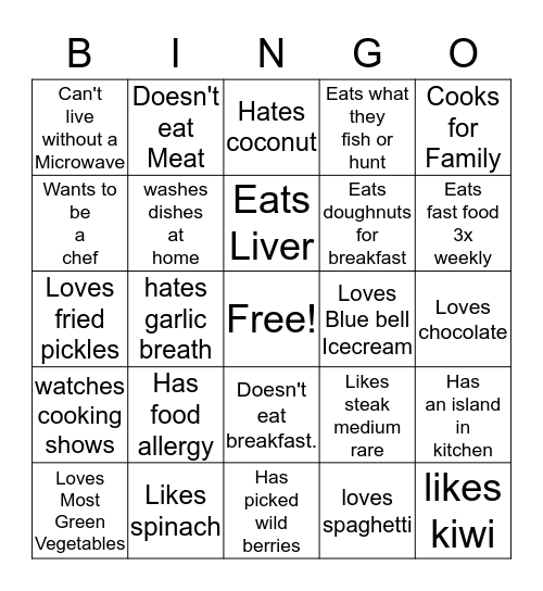 Fun Food Bingo Card