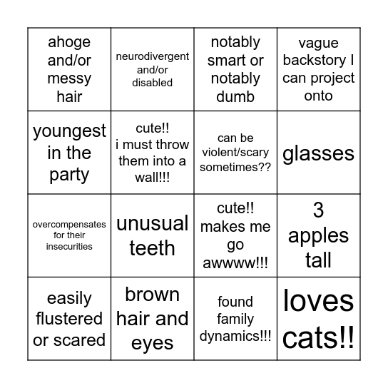 angels faves :D Bingo Card