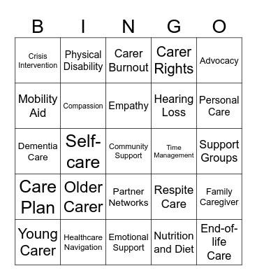 Carer Aware Bingo Card