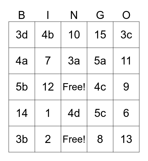 Ch. 5 Mid Chapter Checkpont BINGO Card