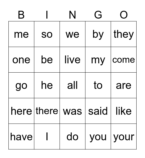 Tricky Words Bingo Card