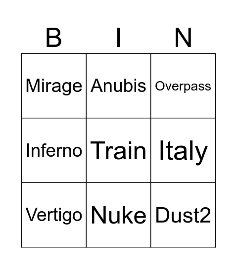 Mapy3 Bingo Card